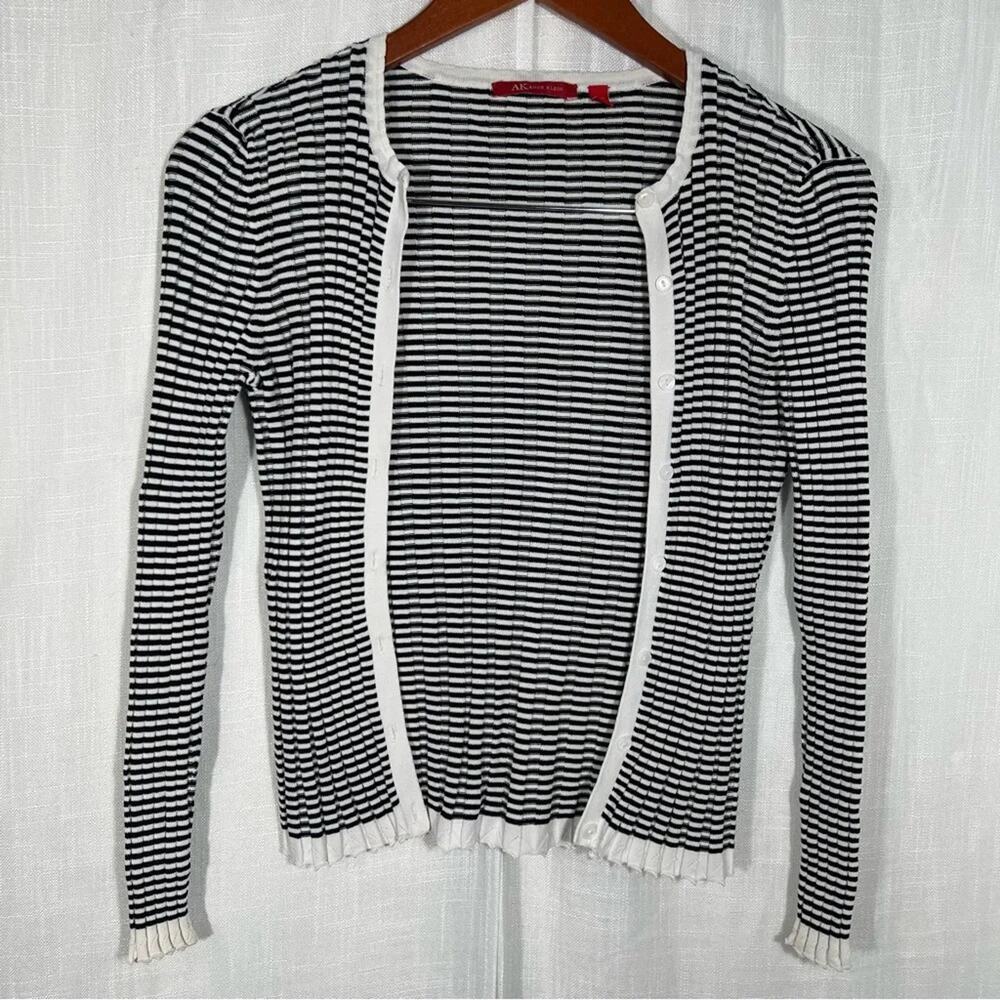 Ann Klein Y2K Lattice Hem Striped Cardigan‎ Size SP